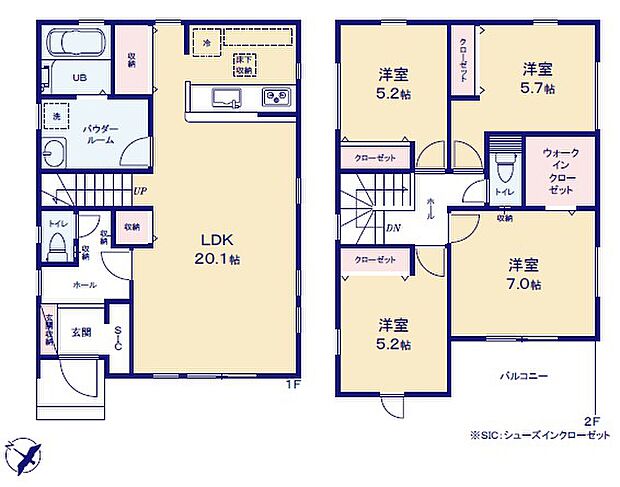 <間取図>広々としているLDK20帖&リビングイン階段が魅力の4LDKです。