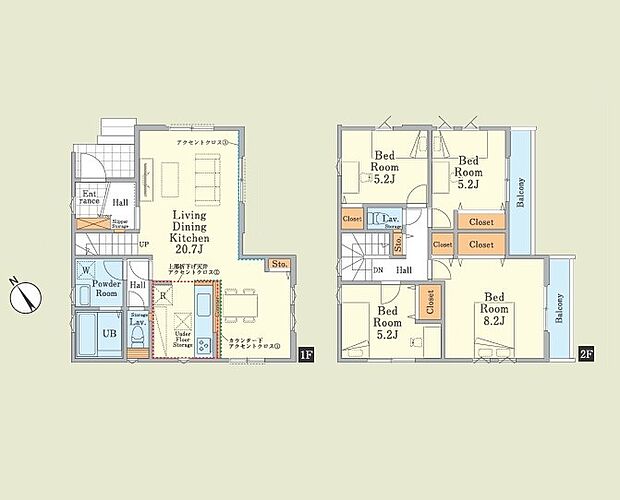<間取図>広々としているLDK20帖が魅力の4LDK