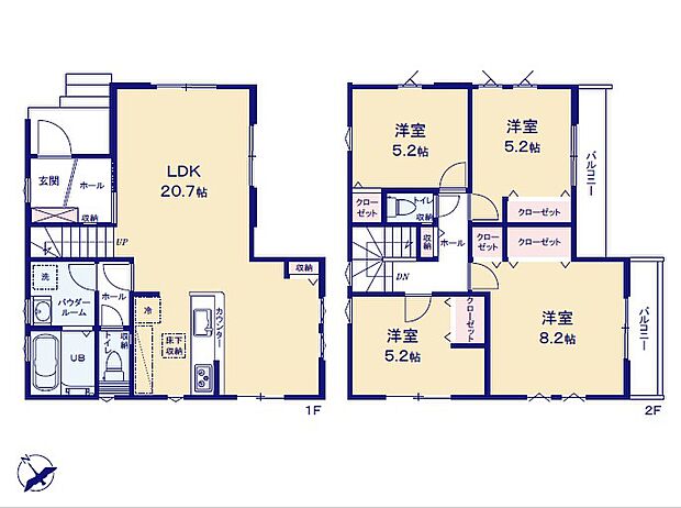 <間取図>広々としているLDK20帖が魅力の4LDK