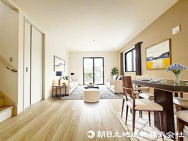 <リビング>ご家族様が集うLDKは20帖の広さがあり広々としています。(家具イメージ)