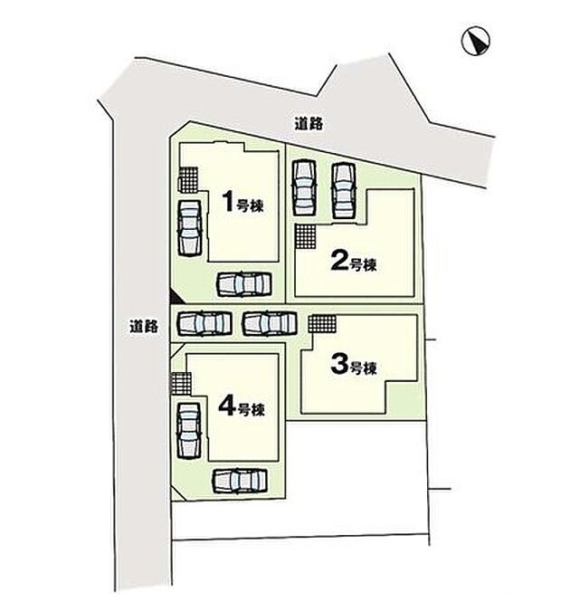 <全体区画図>全4棟 1号棟 カースペース2台