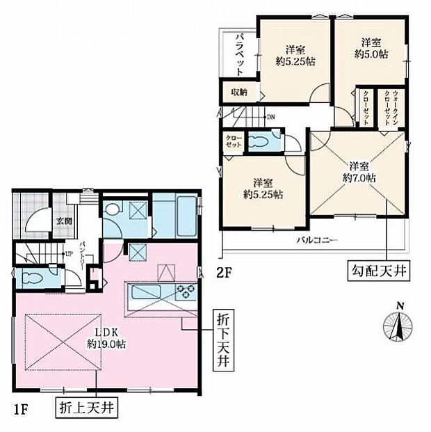 ＜間取図＞南向きの明るいＬＤＫ19帖が魅力の4ＬＤＫです。