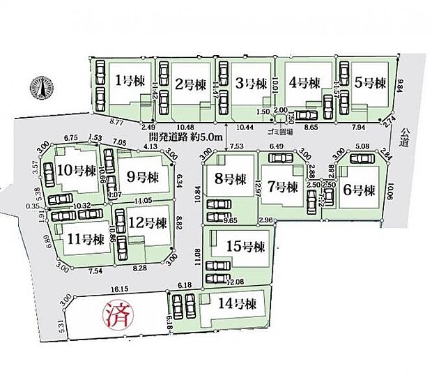＜全体区画図＞全15棟　7号棟　カースペース2台