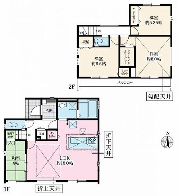 ＜間取図＞お庭に面した南向きの明るいＬＤＫ18帖が魅力の4ＬＤＫです。
