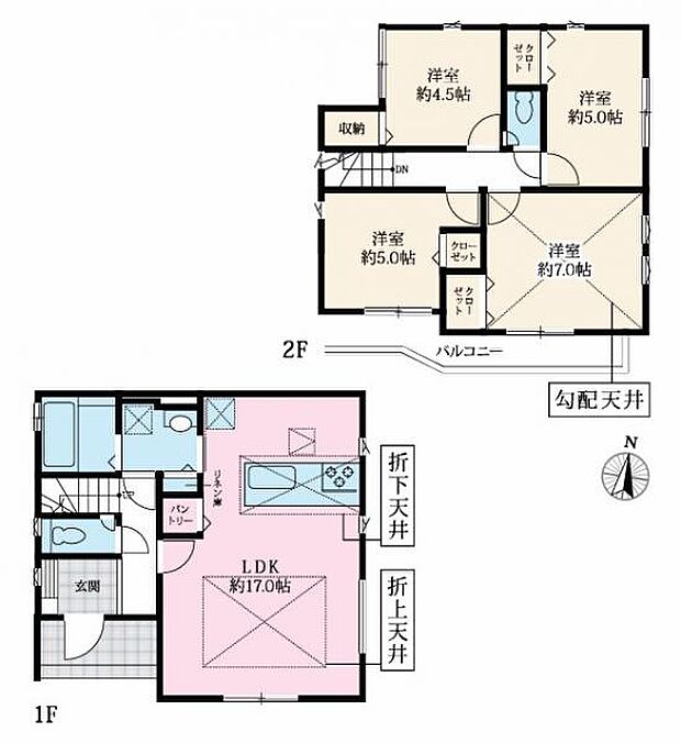 ＜間取図＞2階に4部屋の洋室がある4ＬＤＫの間取です。