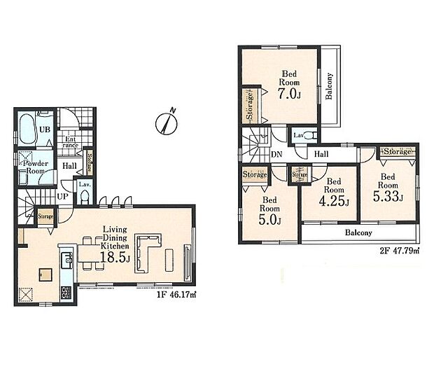 ＜間取図＞2階に4部屋の洋室がある4ＬＤＫの間取です。