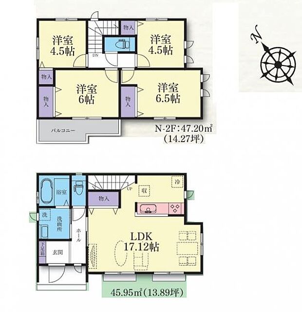 ＜間取図＞お子様の顔が見えるリビングイン階段が魅力の4ＬＤＫです。