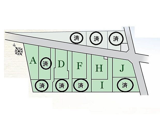 <全体区画図>全14棟 H号棟 カースペース並列2台有り