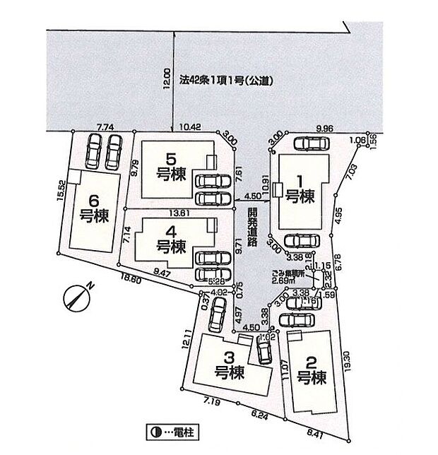 ＜全体区画図＞全6棟　6号棟　かースペース並列2台