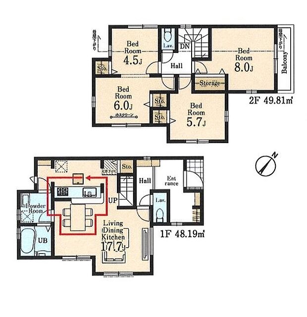 ＜間取図＞ウォークスルーで使える家事動線で家事がスムーズです。