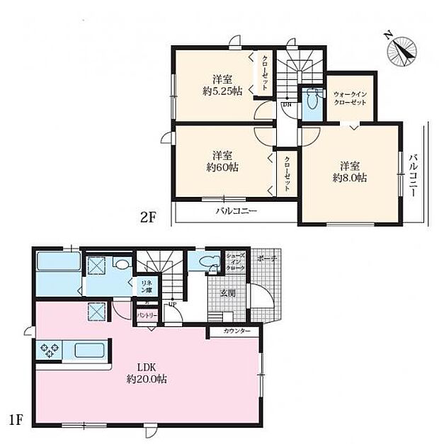 ＜間取図＞広々としているＬＤＫ20帖で寛げる3ＬＤＫの間取です。