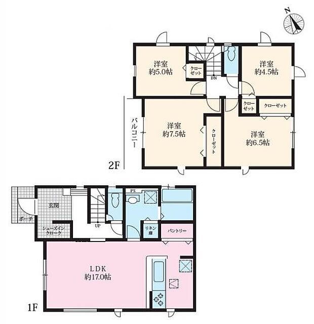 ＜間取図＞シューズイン＆パントリー等の収納豊富な4ＬＤＫです。
