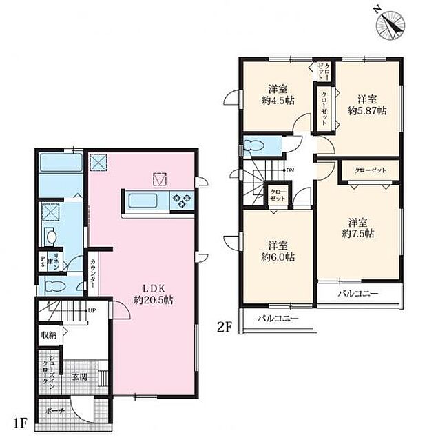 ＜間取図＞広々ＬＤＫ20帖でお寛ぎいただける4ＬＤＫの間取です。