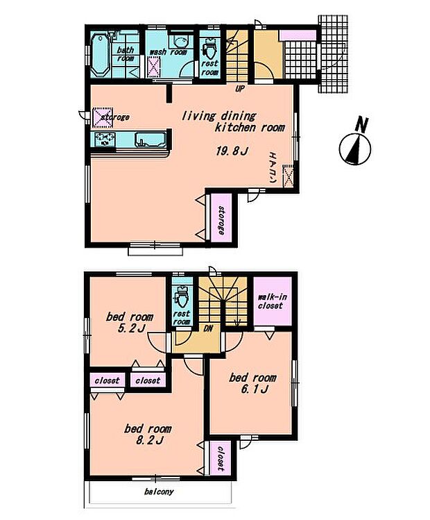 <間取図>広々LDK19.8帖&リビングイン階段が魅力の3LDKです。