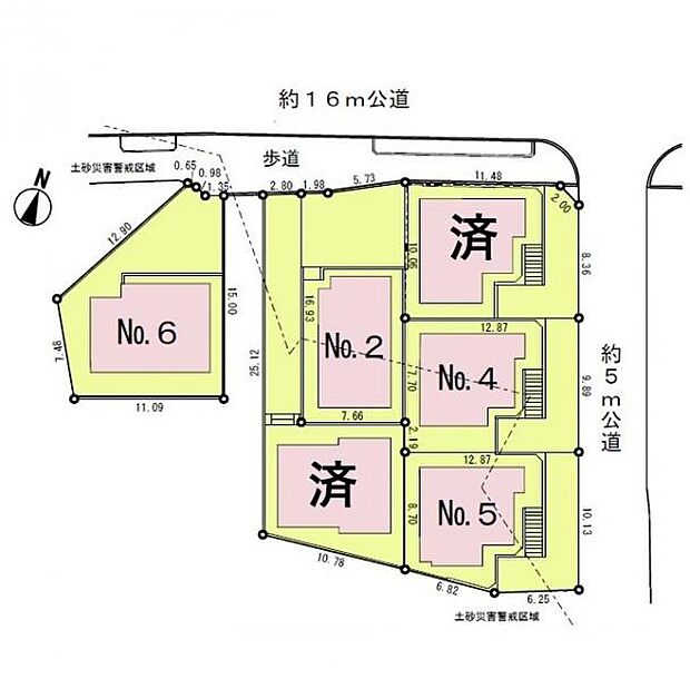 <全体区画図>全6棟 4号棟 カースペース2台駐車可能です。