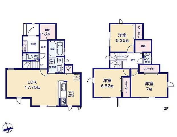 <間取図>納戸等の収納豊富な3LDKの間取です。