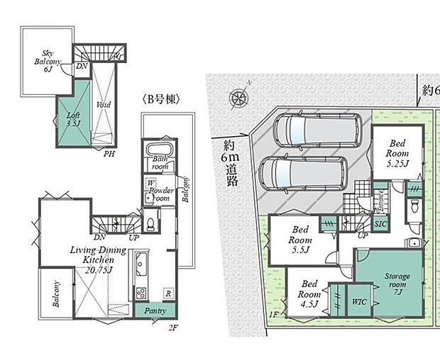 <間取図>吹き抜け&ロフトがあるLDK20帖でお寛ぎいただけます。