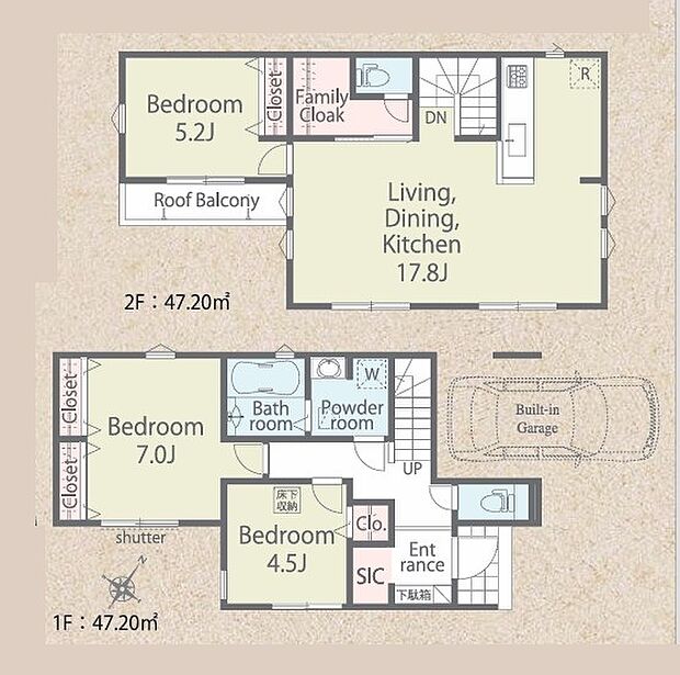 <間取図>開放感のある2階リビング、LDK17.8帖