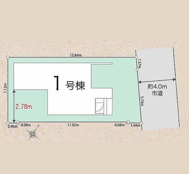 <区画図>土地面積30坪、ビルトイン車庫車1台駐車可能