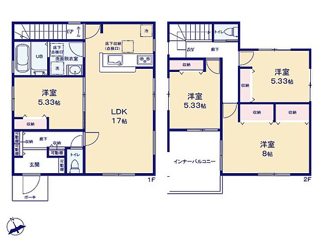 ＜間取図＞大型インナーバルコニーが魅力の4ＬＤＫです。