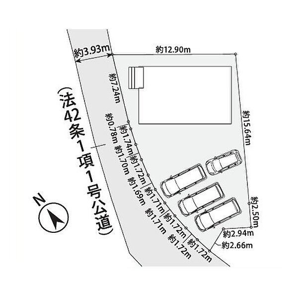 <区画図>広々としている土地61坪の敷地が魅力です。