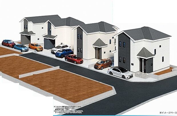 <完成予想イメージパース>ゆとりの土地面積45坪 カースペース車2台駐車可能です。
