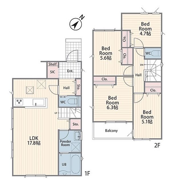 <間取図>LDK17.8帖&リビングイン階段が魅力の4LDKです。