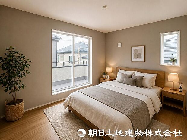 <主寝室>バルコニーに面した明るい主寝室6.8帖です。