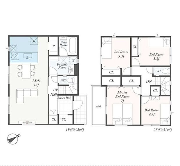 ＜間取図＞シューズイン＆パントリー等の収納が豊富な4ＬＤＫです。