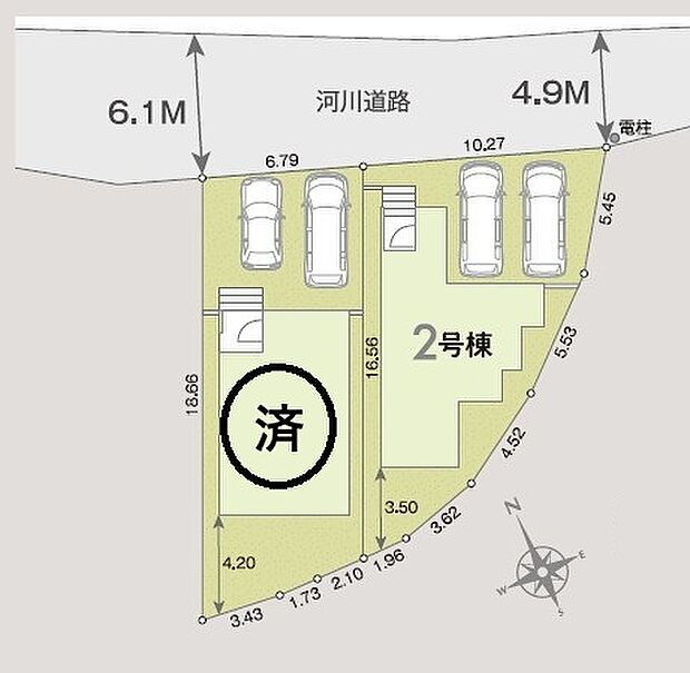 <全体区画図>全2棟 2号棟 カースペース並列2台