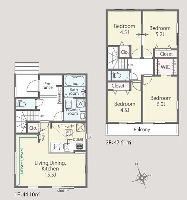 ＜間取図＞2階に4部屋の洋室がある4ＬＤＫの間取です。