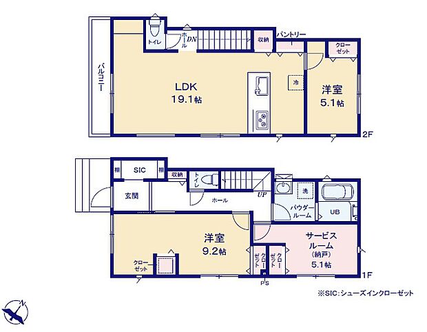<間取図>開放感のあるLDK19帖が魅力の3LDK+Sです。