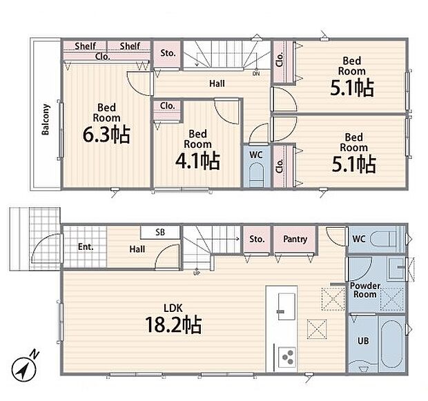 ＜間取図＞ＬＤＫ18帖＆お子様の顔が見えるリビングイン階段です。