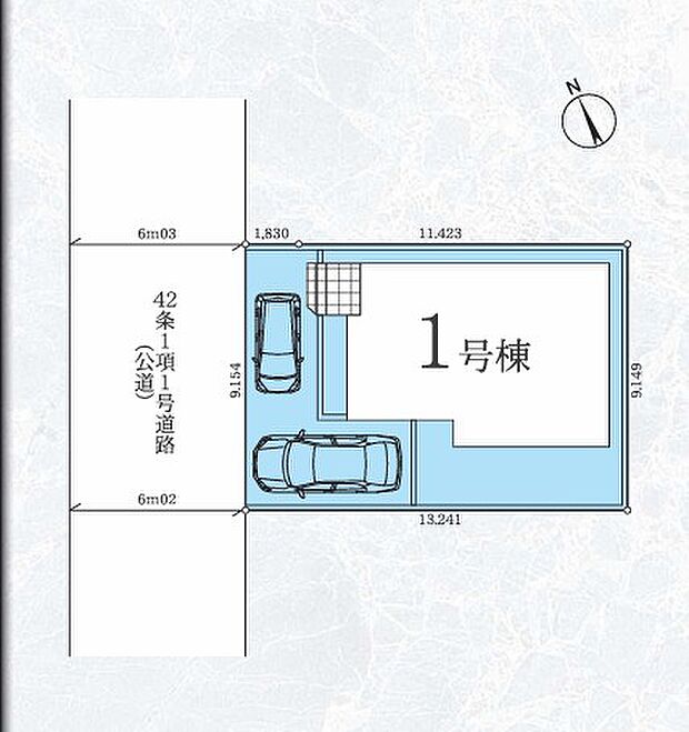 ＜区画図＞幅員6ｍ道路に面し車のすれ違いも楽にできます。
