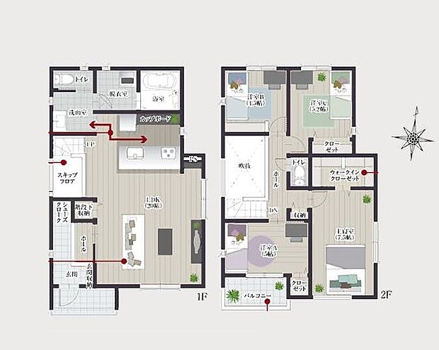<間取図>スキップフロアのある明るいLDK20帖が魅力の4LDKです。