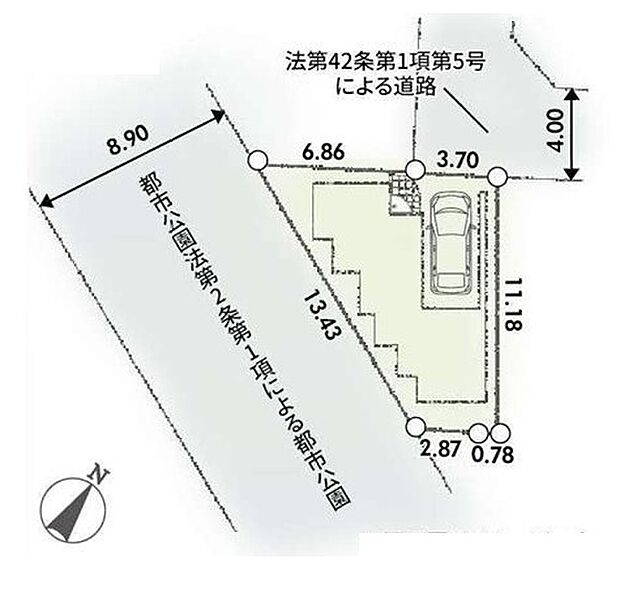 <区画図>南側が緑道に面して開放感があります。