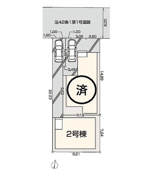 ＜全体区画図＞全2棟　2号棟　区画整理地内の幅員6ｍ道路に面しています。