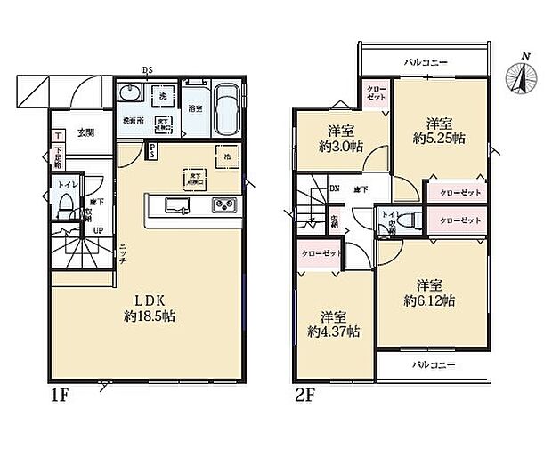 <間取図>2階に4部屋の洋室がある4LDKの間取りです。