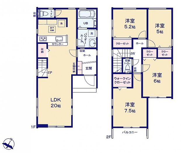 <間取図>広々としているLDK20帖でお寛ぎいただけます。