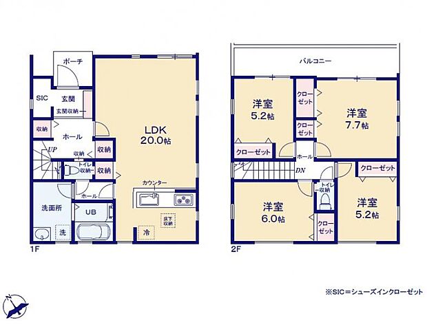 ＜間取図＞広々としているＬＤＫ20帖でお寛ぎいただける4ＬＤＫ