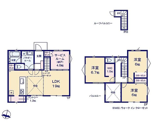 <間取図>吹き抜けのある明るいリビング空間&お子様の顔が見えるリビングイン階段