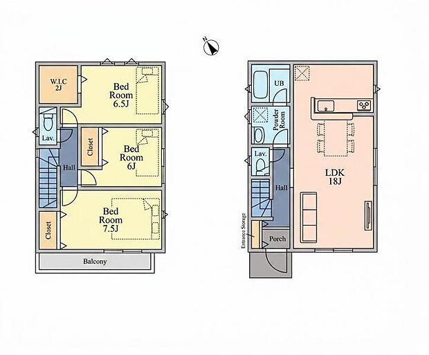 <間取図>全居室東南向きの明るい3LDKです。