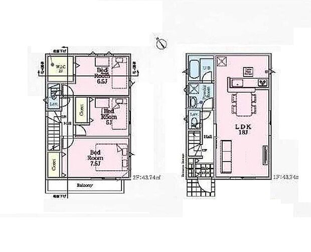 <間取図>全居室東南向きの明るい3LDKです。