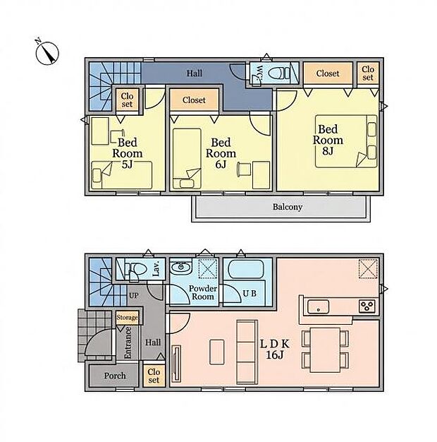 ＜間取図＞全居室南西向きの明るい3ＬＤＫです。