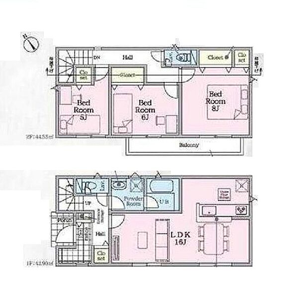<間取図>全居室南西向きの明るい3LDKです。