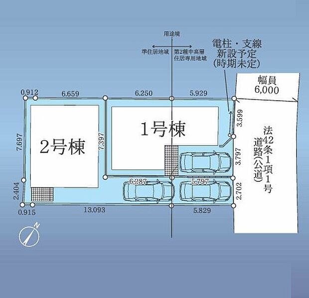 <全体区画図>全2棟 1号棟