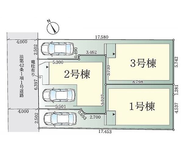 <全体区画図>全3棟 1号棟