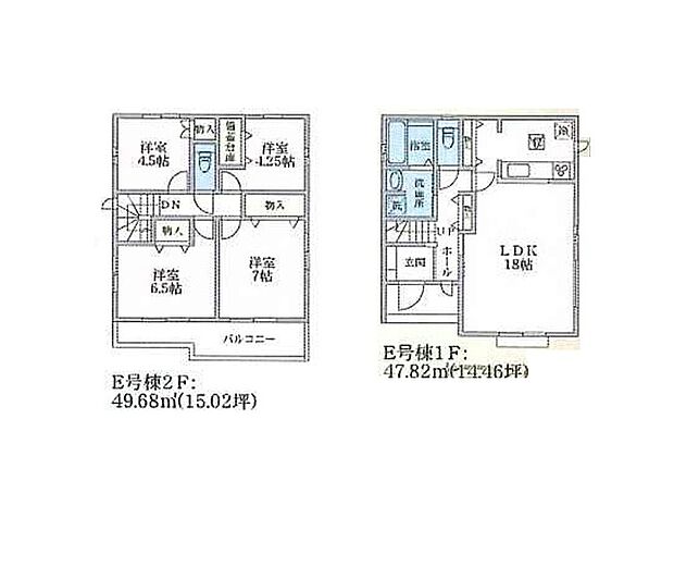 ＜間取図＞2階に4部屋の洋室がある4ＬＤＫです。