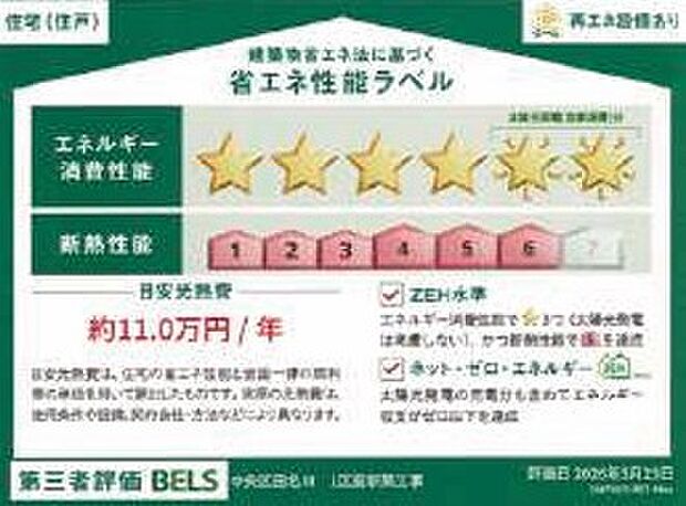 <省エネ性能ラベル>太陽光発電付ZEH住宅です。