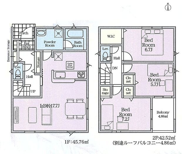 <間取図>大型インナーバルコニーが魅力の3LDKです。
